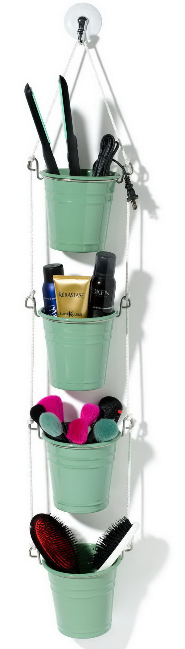 Cute Hanging Organizer for makeup. This cute little hanging basket makeup organizer is really a great gift on giving on Mother's Day. Start to make one for your beloved mother. Step-by-step tutorials here.