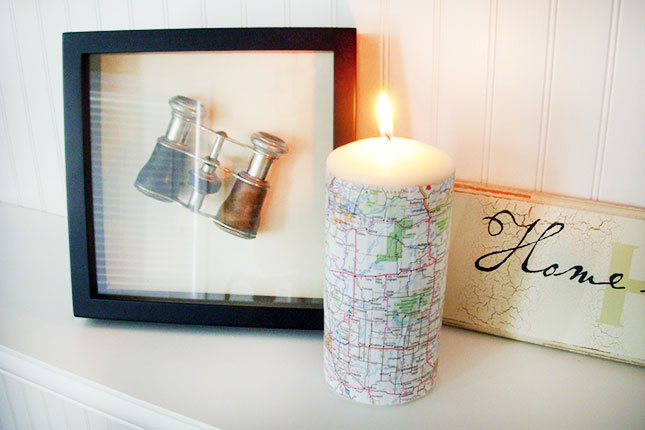 Map Covered Candle. Wrap up your candle with a piece of map from the atlas your collect. You may not burn it for a long time, but it would be super chic to set up a tone for a farewell party.