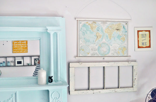Faux Vintage Pull Down Map. Glue the edge of the map paper to dowel rod. Put nails in each side and twist wire to hang the map.  This vintage piece of art can be hung as wall art or even a window shade if it's large enough.