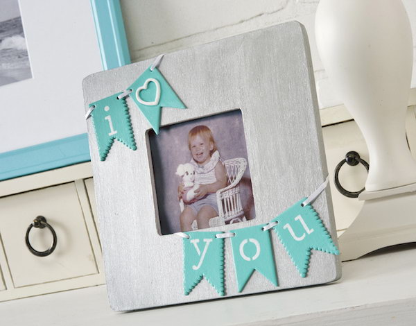 DIY I Heart You Picture Frame. Here's another idea to transform a dollar store frame into this custom I Heart You picture frame by adding some random craft and scrapbooking supplies. It's so cute and easy to make. See the tutorial here.