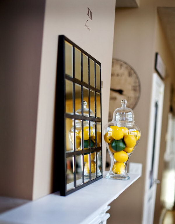 DIY Decorative Mirror. This decorative mirror is simply awesome made from small mirror squares from the dollar store. It is just as great as Pottery Barn’s for a fraction of the cost! 