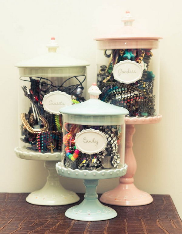 Upcycle Jars and Candle Sticks from Dollar Store for hair ties accessories. Transform the jars and candle sticks from the dollar store to these hair ties organizers. Not only will you never again struggle to find your hair ties, but you’ll be able to display your favorite pieces beautifully and stylishly. 