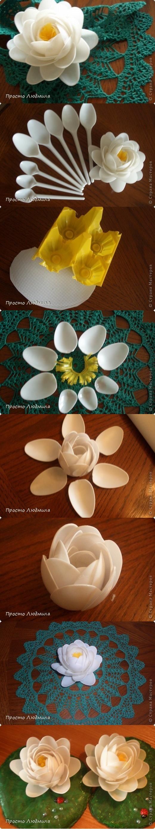 DIY Plastic Spoon Waterlily Flower. 