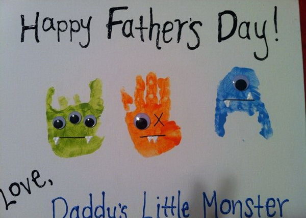 Handprint Little Monster Father's Day Card