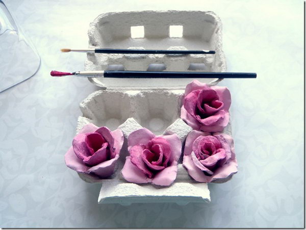 Egg Carton Roses. Pull cones from the egg cardboard, shape layers of rose petals and assemble them together to create the rough rose. Color the rose to create stunning visual effect to bring surprises to all your friends in this May.