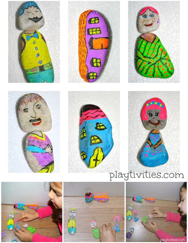 Story Telling Activity. This visual storytelling activity with painted stones  can  encourage child's imagination and boost creative thinking.  The combination of different characters can create different interesting stories.  Learn more here.