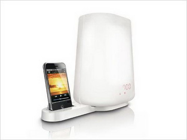 Light Alarm iPhone Dock. This iPhone combines a light alarm as well as an iPhone dock. It's especially designed for you to watch e-book or movies at night. With the soft lighting at side, it can protect your eyes with this great iPhone dock.