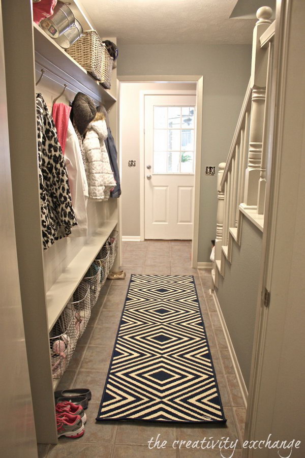  Extra place. If you are looking for a idea for changing your narrow small hallway to a functional mudroom, this would be a great inspiration. 