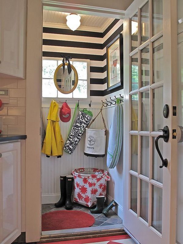  Small neat mudroom. Such a cool tiny mudroom with a great use of the space and every detail in the room is lovely. 