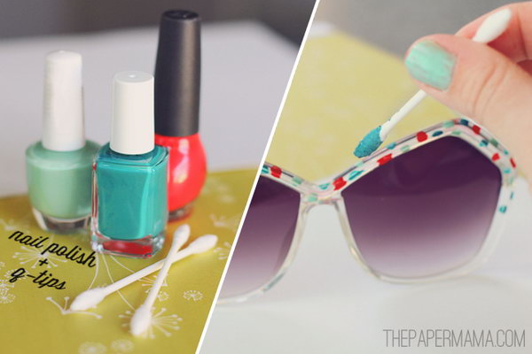 Nail Polish painted sunglasses. You are always on trend with this pair of sunglasses painted with  your favorite colors of nail polish. 