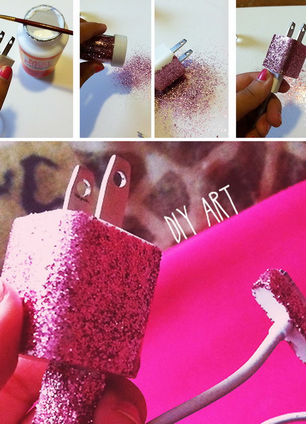 Glitter iPhone Charger. Make your iPhone charger unique and standing-out by painting some glitter nail polish on. 