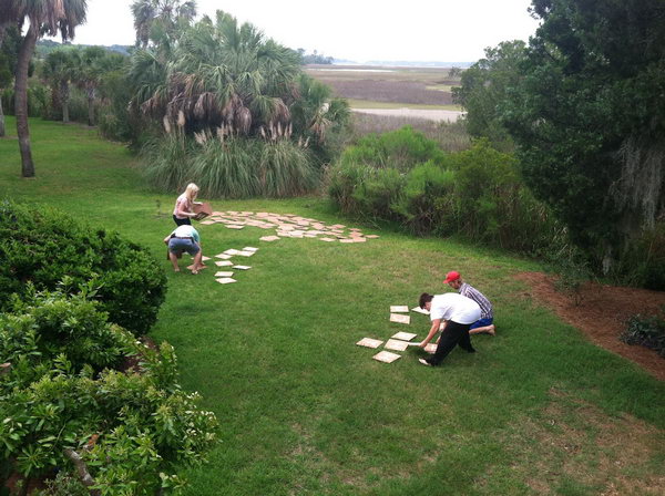 Outdoor Scrabble. Cut tiles from a big sheet of masonite with the needed tiles included. You can use the tiles for bananagrams to scrabble or even boggle with kids on lawn in summer.