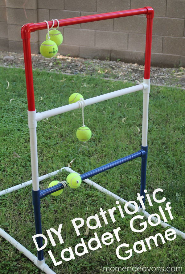 Patriotic Ladder Golf. It is a toss game in which you toss tethered balls toward a ladder –type structure to get your bola to rest on one of the 3 horizontal bars. Your kids must adore this funny game in summer.