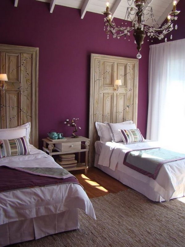 Purple Accent Wall. Give your bedroom the royal treatment by painting one wall a rich color like purple and keeping the rest of the decor light and bright.