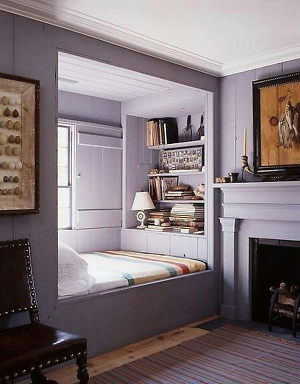 Reading Nooks: This is such a cool spot. I love how the purple and silver go perfectly together in this bedroom.