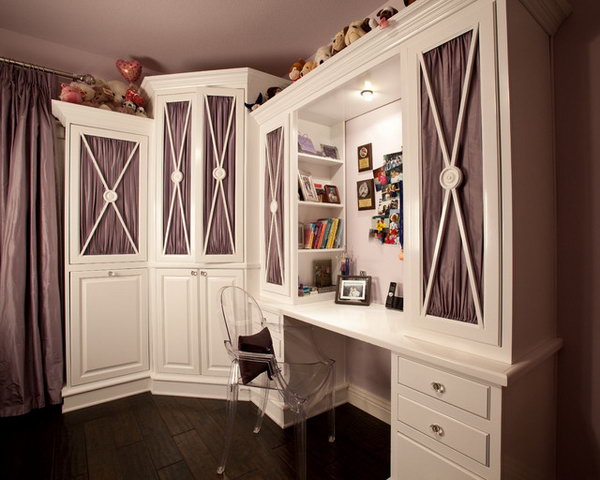 X Shape: On upper cabinet drawers, the X shape is so beautiful. I love the fabric in the glasses and in the same color curtains. 