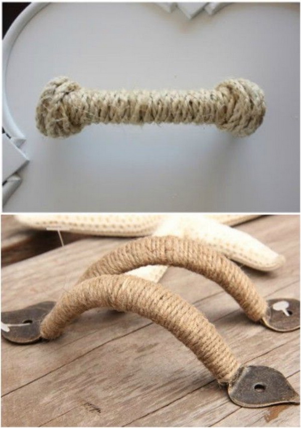 DIY Rope Wrapped Drawer Handles.