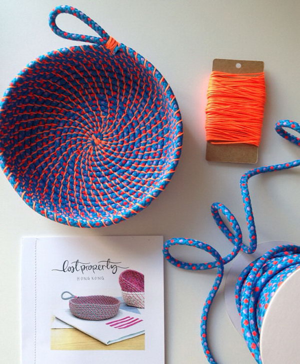 DIY Coil Rope Bowl. Use your discard rope to create this practical coin bowl. It is perfect for the small items in your bedroom.