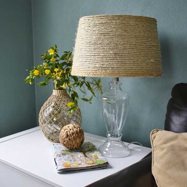 DIY Rope-wrapped Lampshade. Transform a boring, plain lampshade into a custom Shade with sisal rope. This is a simple yet novel project.