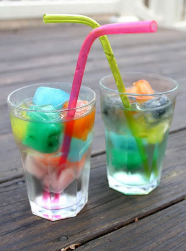 Rainbow Ice Cubes. This fun and caffeine free drink couldn't be more simple to make and is ideal for the kids. You just need to use  different food to create various colors of water. Pour a few of each color into ice cube trays and freeze overnight. 