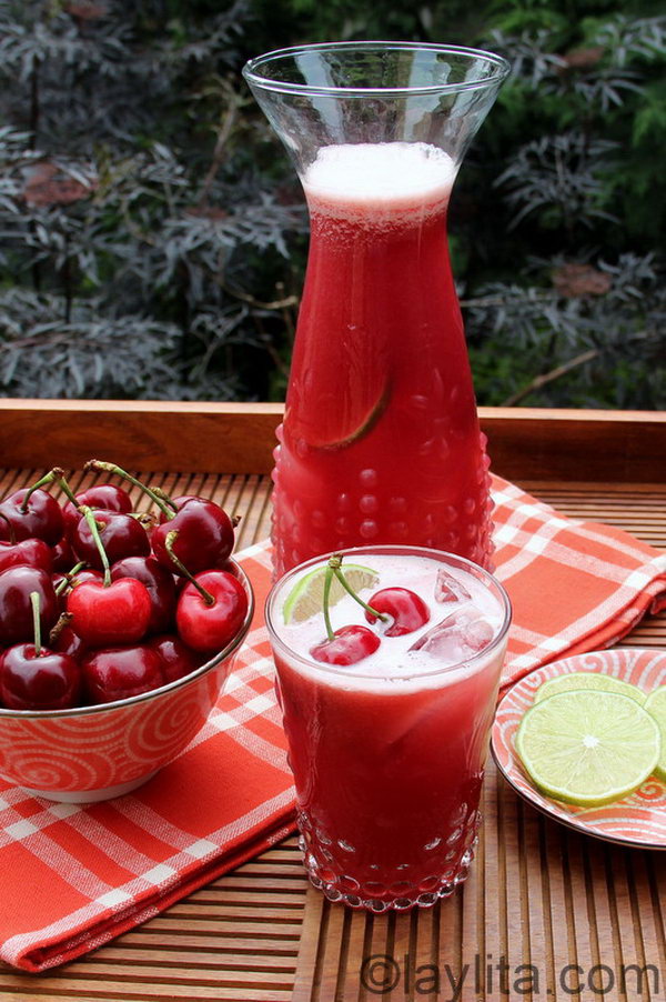 Cherry Limeade. Limeade is as tasty as lemonade.  When  it's mixed with a nice hit of cherry juice ,  a wonderful and cool summer drink born out. Get the recipe here