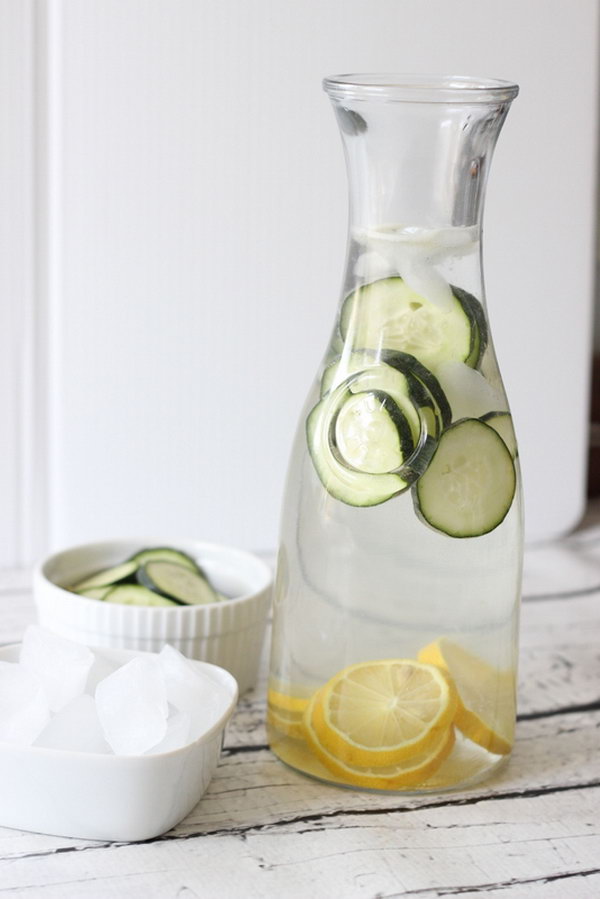 Cucumber Lemonade Water. This light combination of water and cucumber and lemon is tasty and an ideal thirst-quencher for summertime sipping. Get the recipe here