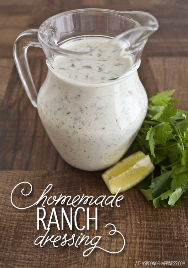 Homemade Ranch Salad Dressing. It takes only 5 minutes to make if you throw everything in a food processor or blender. And its taste s really great .You can have a try for your family party. 