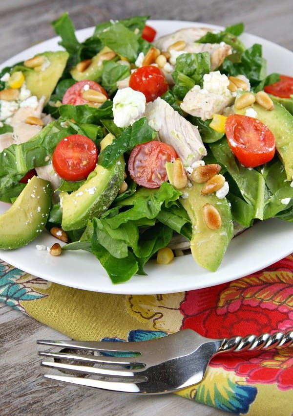 Spinach Salad with Chicken, Avocado and Goat Cheese