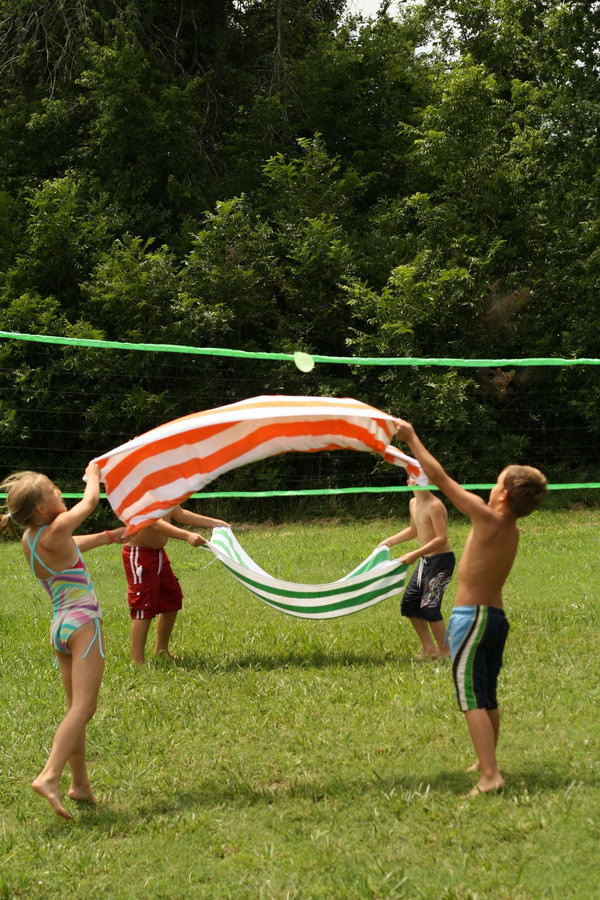 Water Balloon Volleyball. Playing volleyball with water balloons is more challenging as you can't break it, it requires better skills to play this game.