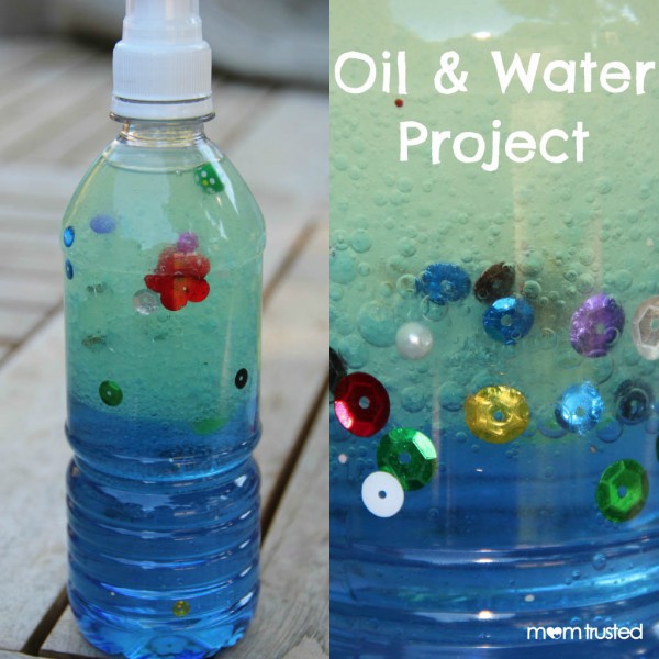  Oil and water play. This easy play idea is also a little funny science project and all the things you need are probably easy to find at home. 