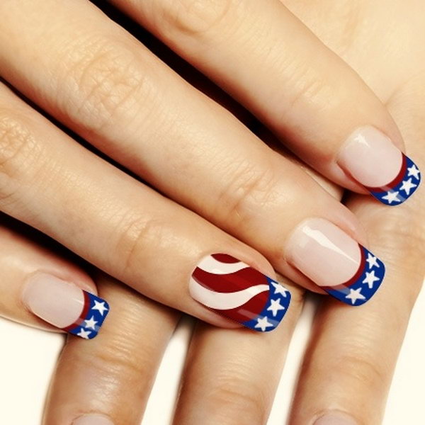 Patriotic Stars and Stripes Nail Art on Acrylic Base: I'm always in love with acrylic nails because of their clean and polish look. And this nail art is the perfect way to rock the patriotic colors. 