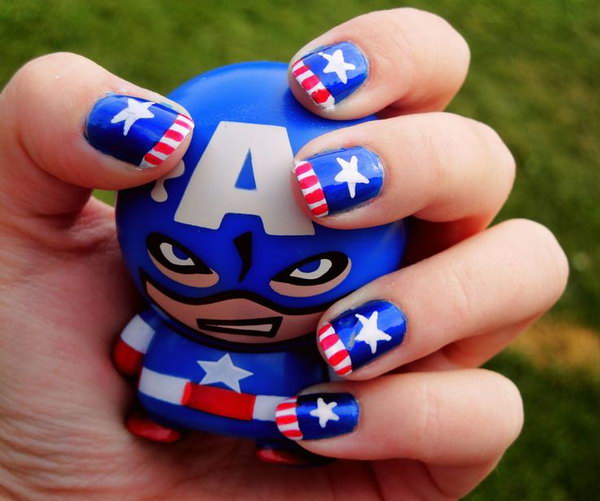Patriotic Captain America Nails 