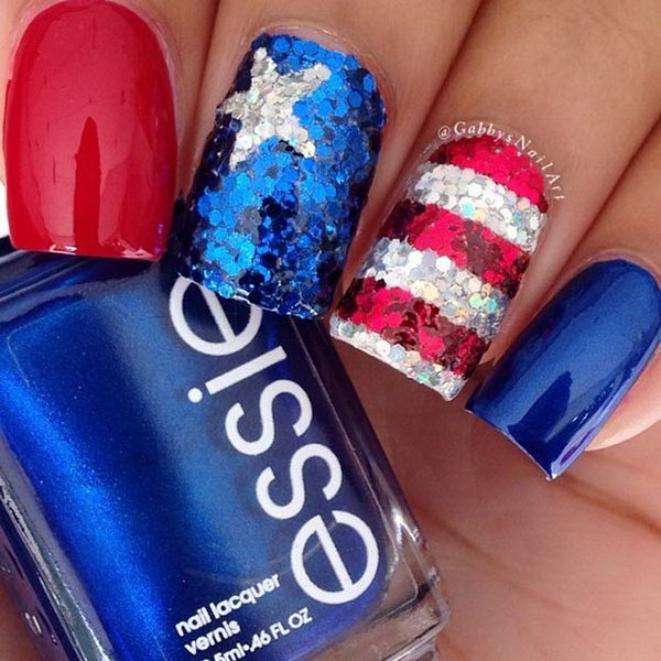 American Flag Inspired Sequin Nails