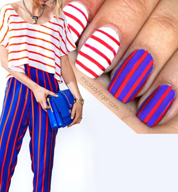 Patriotic Stripes Nails: This Rebecca Minkoff inspired red, white, and blue nail art is very easy to recreate. And it speaks perfectly to the upcoming particular American holiday of ours. What's more, I love that it'll be just as cute when the holiday is over. See the tutorial here.