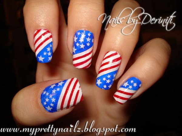 Patriotic Nail Art: With their color scheme and the subtle gradient, you can create a great 4th of July nails look that is all you, but totally shows your spirit. See the tutorial here.