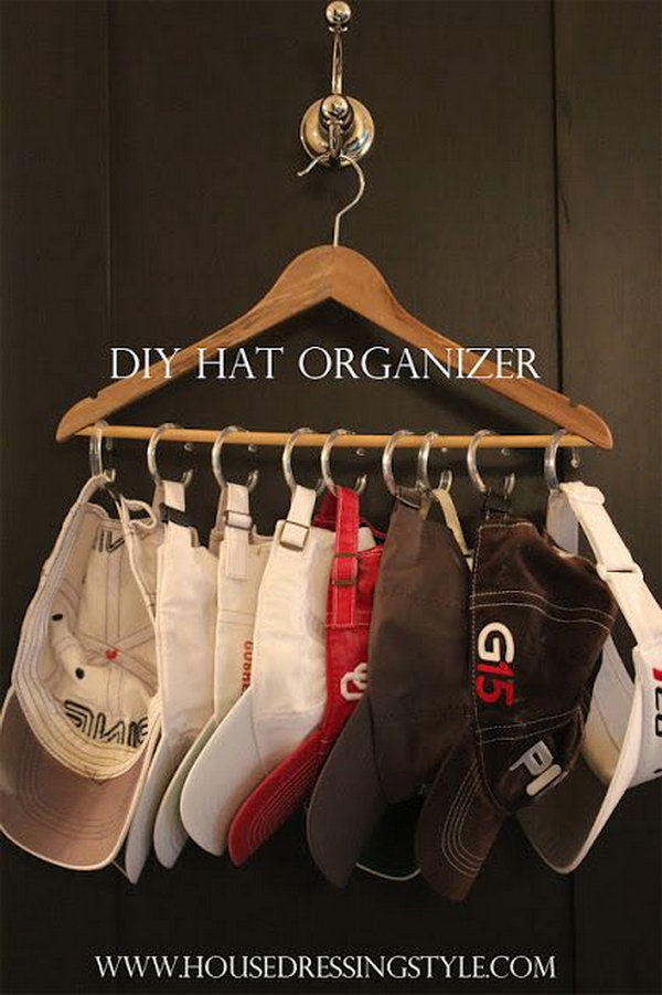 DIY Hat Hanger with Curtains Rings and a Hanger