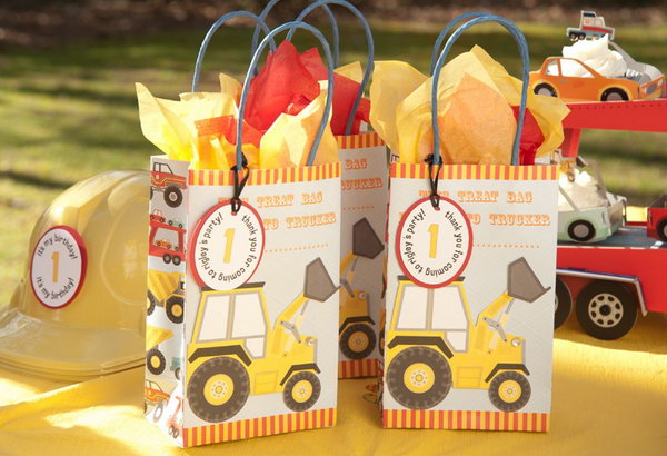 Gifts in Cute Excavator Paper Bags 