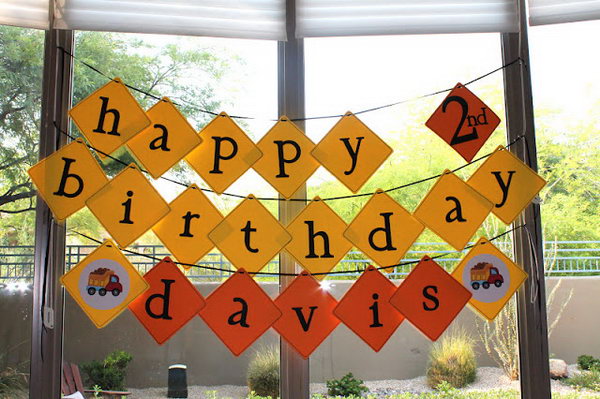 Truck Themed Happy Birthday Banners: Simple and great way to decorate a birthday party. 