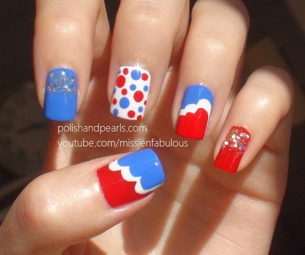 Patriotic Cute Dots Nail Art