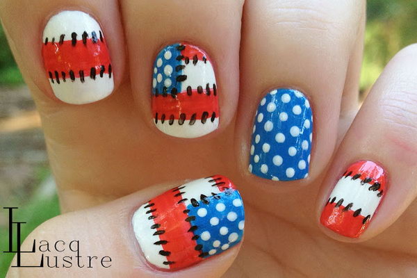 4th of July Patriotic Patchwork Nail Art
