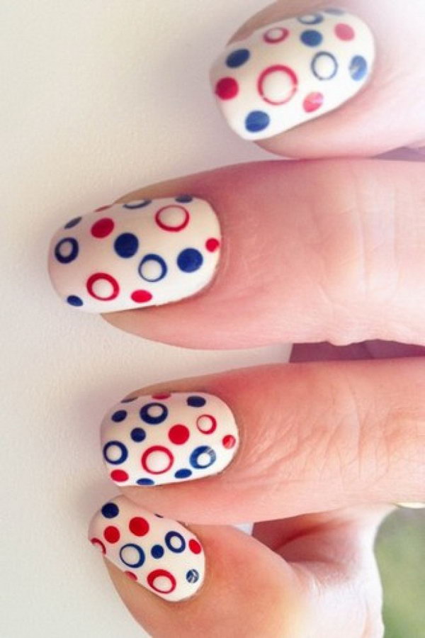 Patriotic Cute Circles and Dots Nail Art