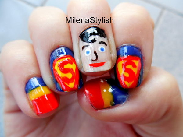 Patriotic Superman Nail Art