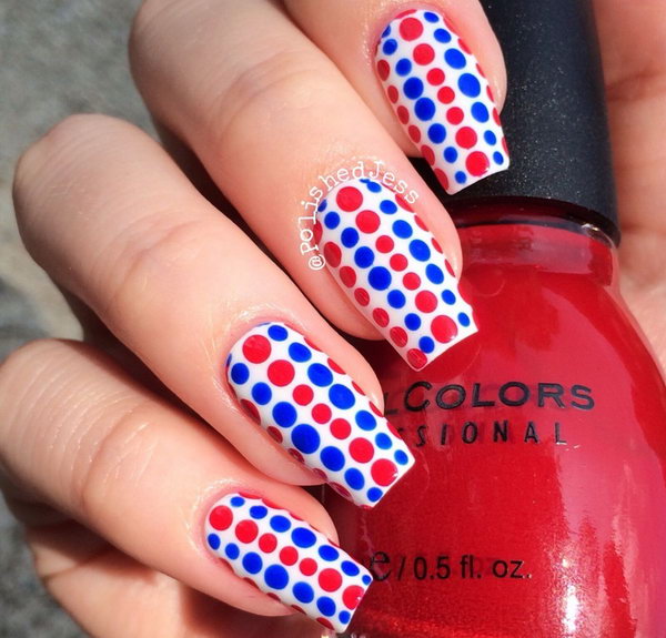 Patriotic Cute Dots Long Nails Design