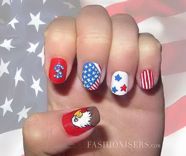 Patriotic American Eagle and Dollar Accent Nails