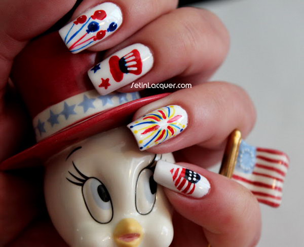 Patriotic Cute Firework Manicure