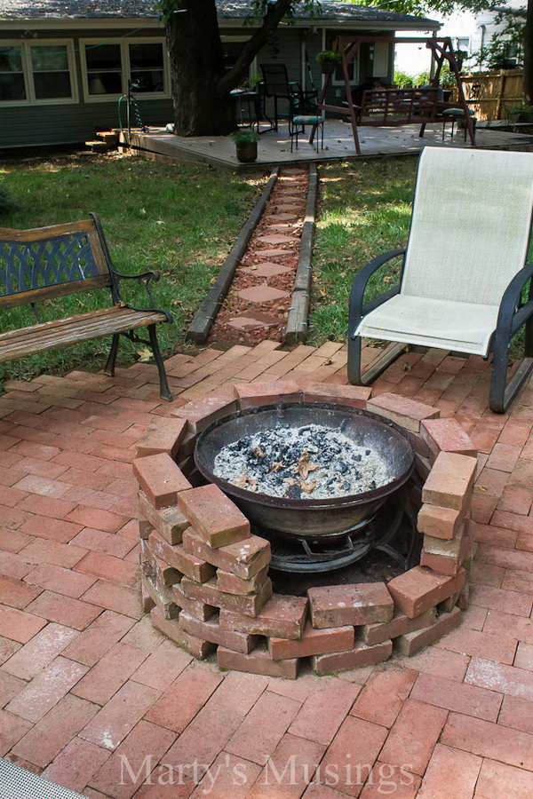 Fire Pit Made With Free Bricks and an Old Chimenea 