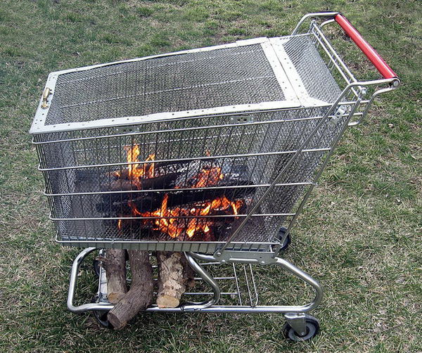 Portable Fire Pit Built in Log Storage Rack 