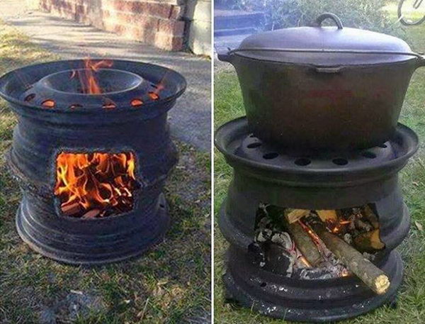 DIY Fire Pit with Car Wheel 