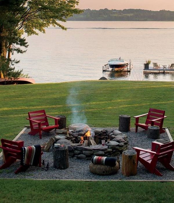 Huge Stone Fire Pit with Organic and Natural Look and Plenty of Seating