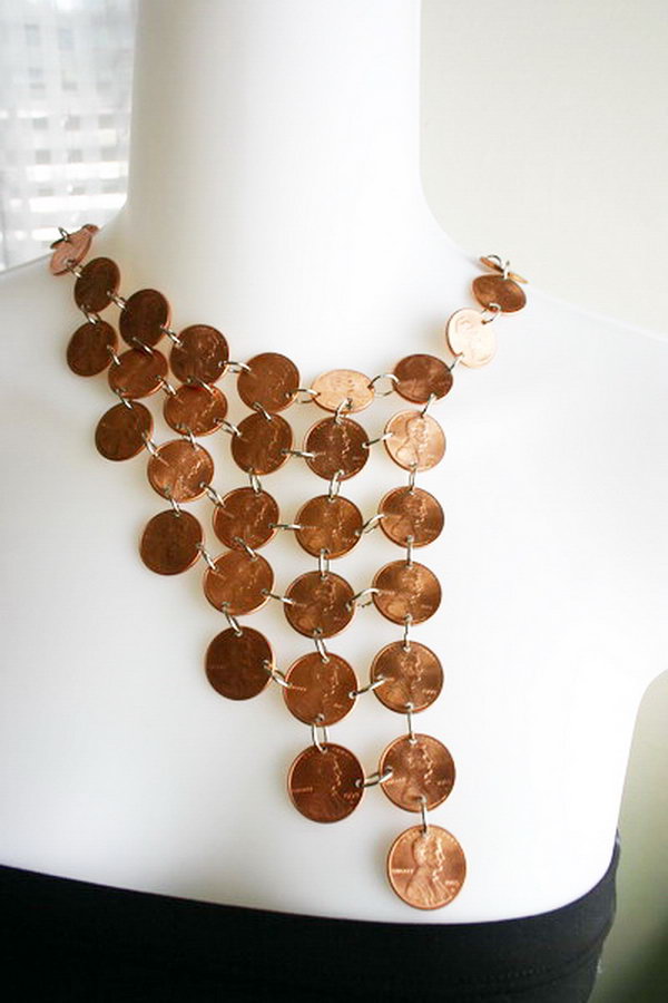 Amazing Penny Necklace. Another creative penny craft is to make a custom and amazing penny necklace for your own.  Get more inspiration 